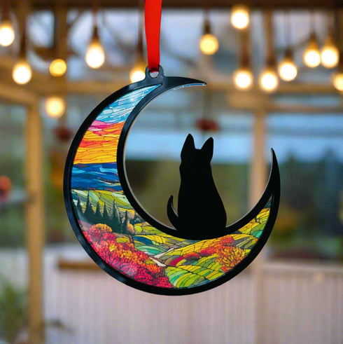 Dog Pointy Ears Moon Suncatcher